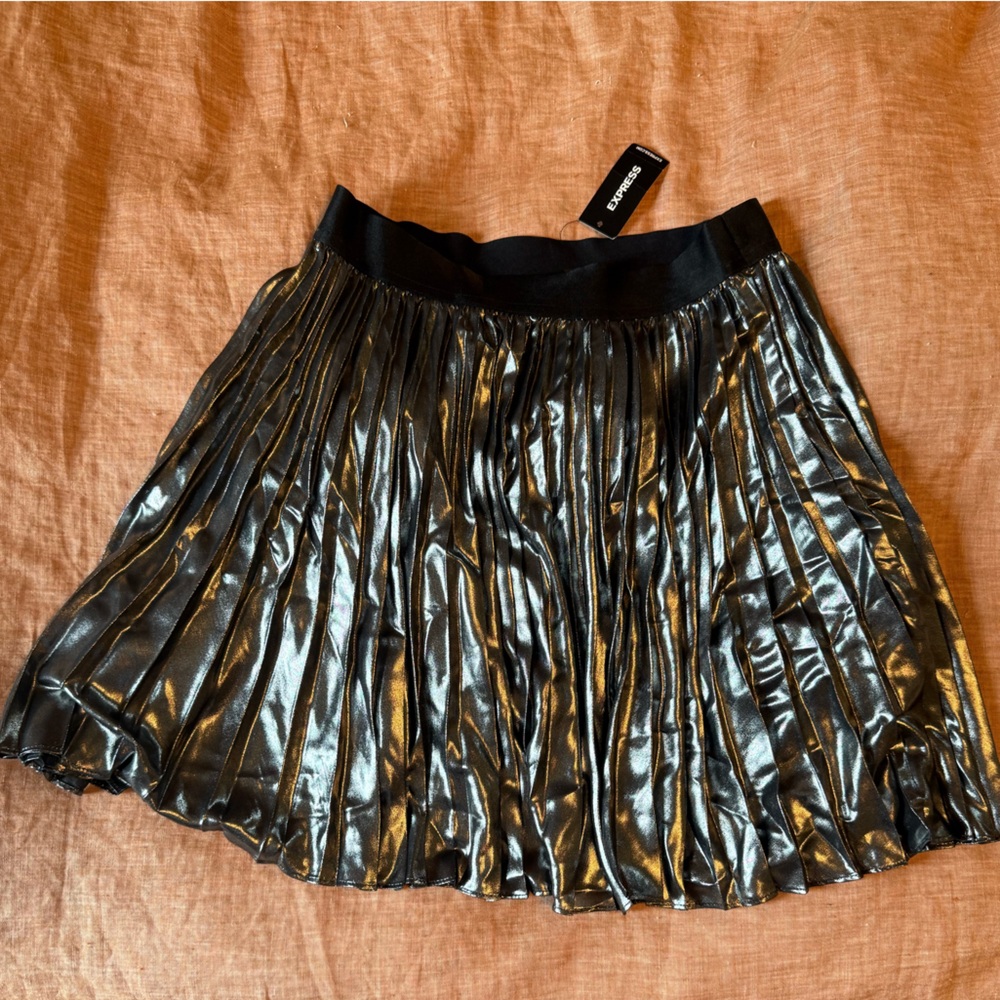 Express Metallic Pleated Skirt